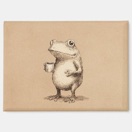 Frog with Coffee – Whimsical Vintage Animal Magnet