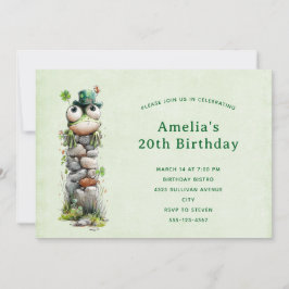 Frog with Green Hat and Shamrock Cute Birthday Inbjudningar