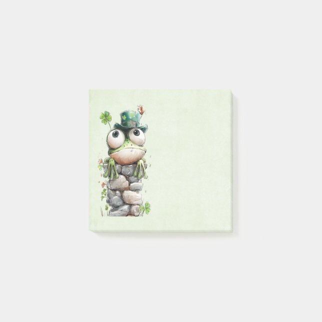 Frog with Green Hat and Shamrock Cute Post-it Block (Framsida)