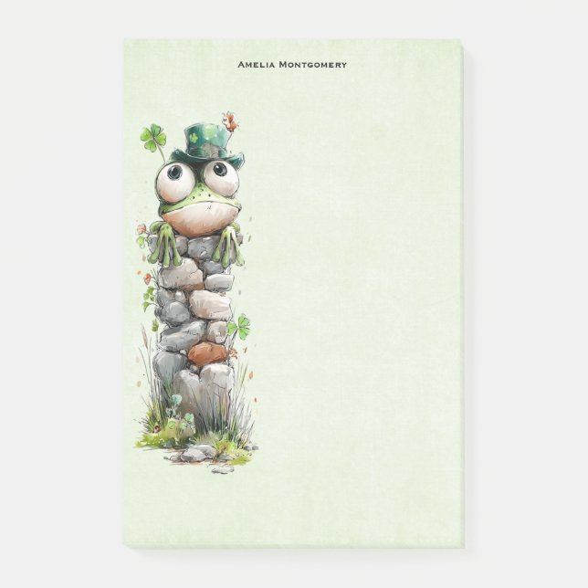 Frog with Green Hat and Shamrock Cute Post-it Block (Framsida)