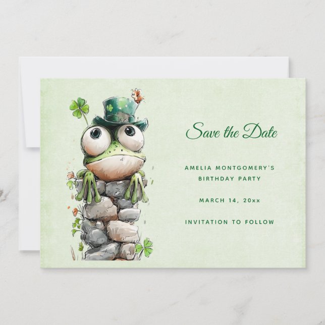 Frog with Green Hat and Shamrock Cute Spara Datumet (Framsida)