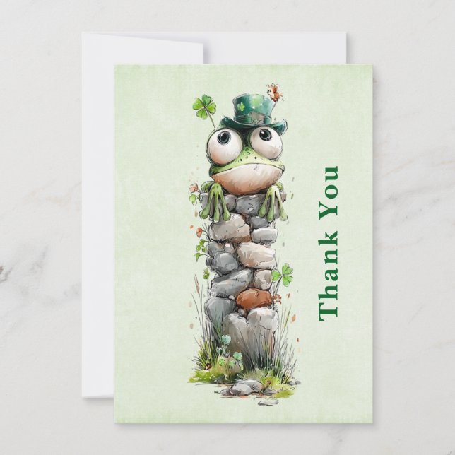 Frog with Green Hat and Shamrock Cute Tack Kort (Framsida)