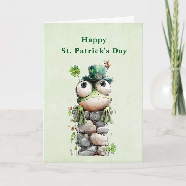 Frog with Green Hat and Shamrock St. Patrick's Day Helgkort (Framsida)