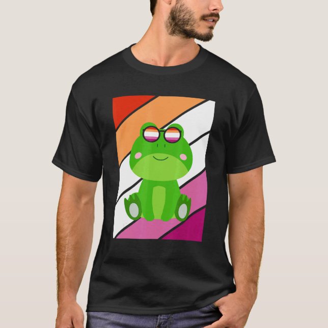 Frog With Pride Lesbian Flag LGBTQ Proud Ally Prid T Shirt (Framsida)