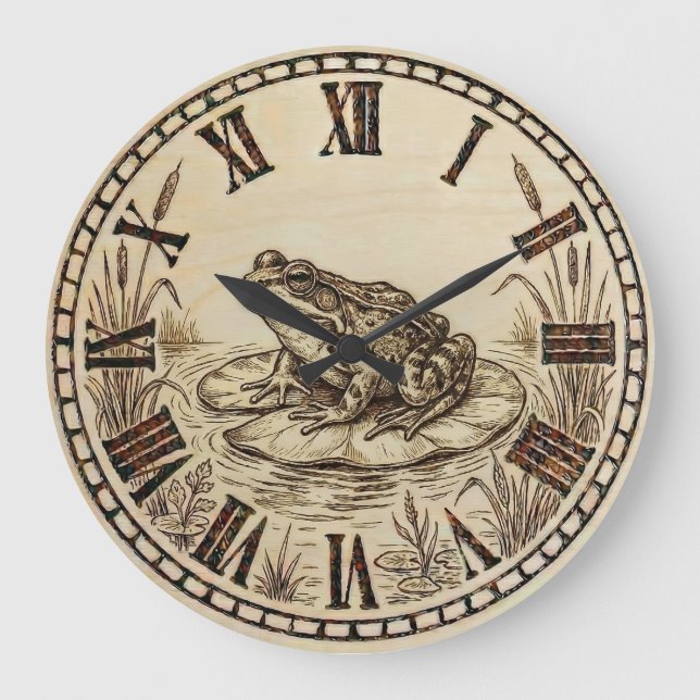 Frog Wooden Wall Clock Stor Klocka (Framsida)