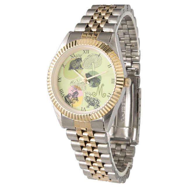 Frogcore och Mushroom Älskare Aesthetic Monogram Armbandsur (Vinklad)
