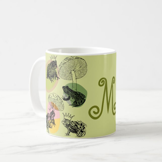 Frogcore och Mushroom Älskare Aesthetic Monogram Kaffemugg (Framsida vänster)