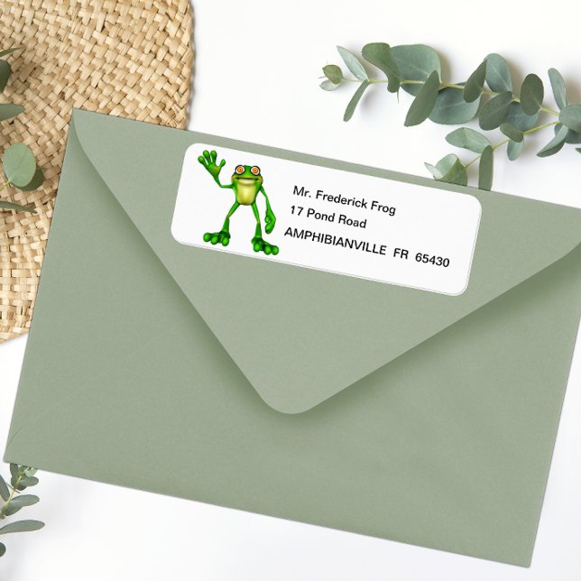 Froggie the Cute Tecknad Wave Frog Returadress Etikett (Skapare uppladdad)