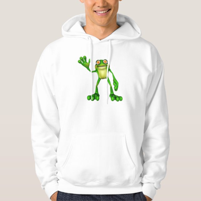 Froggie the Cute Tecknad Wave Frog Sweatshirt Med Luva (Framsida)