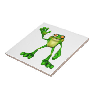 Froggie the Cute Tecknad Waving Frog Kakelplatta