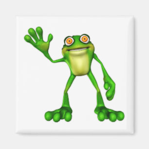 Froggie the Cute Tecknad Waving Frog Magnet