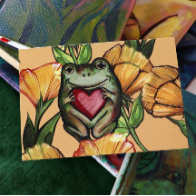 Froggy Älskare Flower Mönster Frogs Kärlek Heart