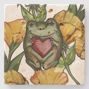 Froggy Älskare Flower Mönster Frogs Kärlek Heart Stenunderlägg