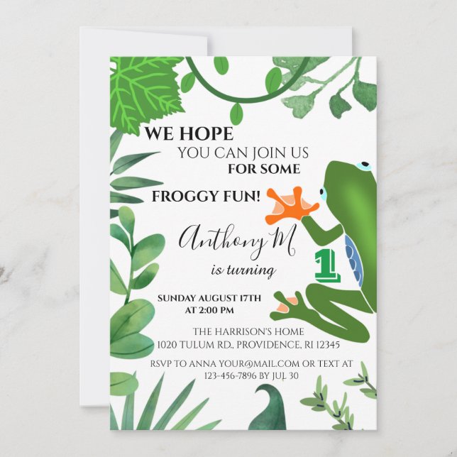 Froggy barns födelsedag-partiinbjudan inbjudningar (Framsida)