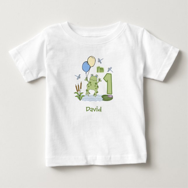 Froggy First Birthday Baby Bodydräkt T Shirt (Framsida)