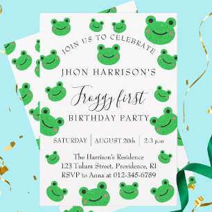 Froggy First Födelsedagsfest Grönt Frog Inbjudningar
