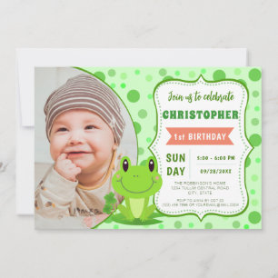Froggy födelsedagsfest Grönt Dots Tema Inbjudningar