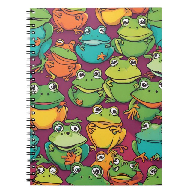 Froggy Frenzy Notebook - Vibrant Tecknad Frogs Anteckningsbok (Framsidan)