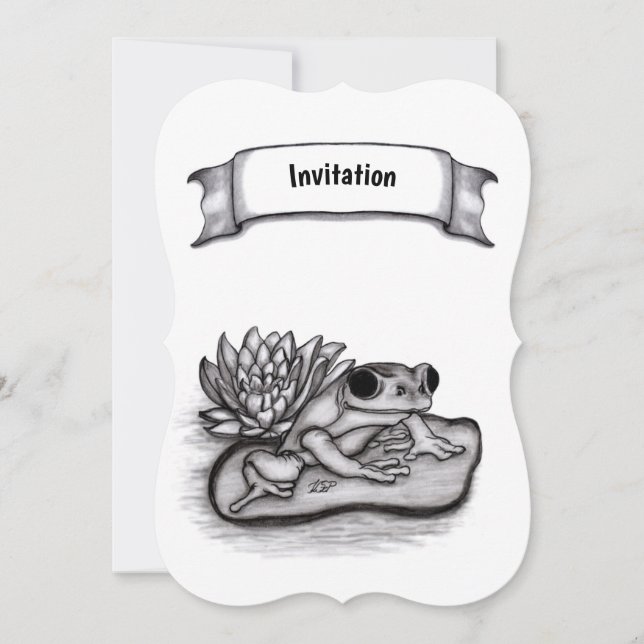 Froggy med Lotus Flower, lägg till din text Inbjudningar (Framsida)
