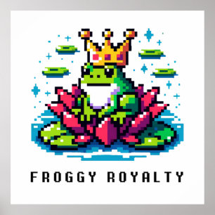 Froggy Royalty Cute Pixel Art Crowed Frog Design Poster