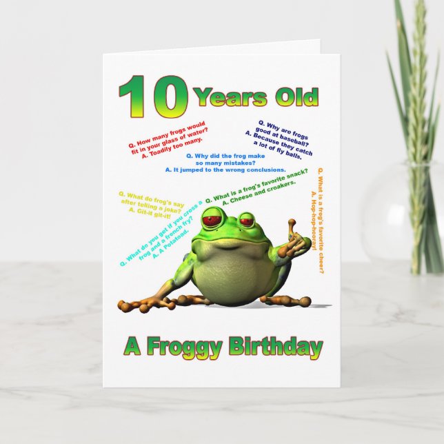 Froggy-vän 10 års födelsedagskort med froggy jokes kort (Framsida)