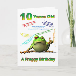 Froggy-vän 10 års födelsedagskort med froggy jokes kort