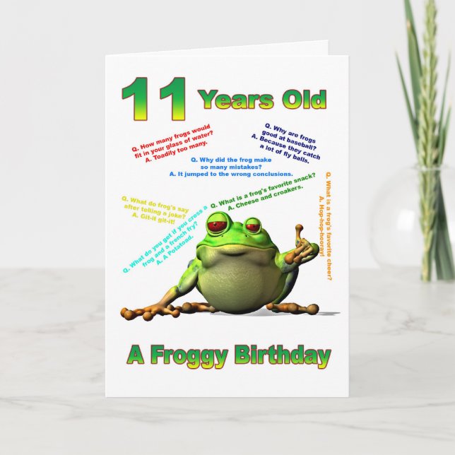 Froggy-vän, 11:e födelsedagskort med froggy jokes kort (Framsida)
