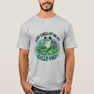 Froggy Vibes: Frog på Lily Pad Design T Shirt