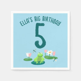 Frogs and Lily Pads Cute Birthday Kids CUSTOM Pappersservett