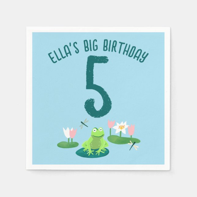 Frogs and Lily Pads Cute Birthday Kids CUSTOM Pappersservett (Framsidan)