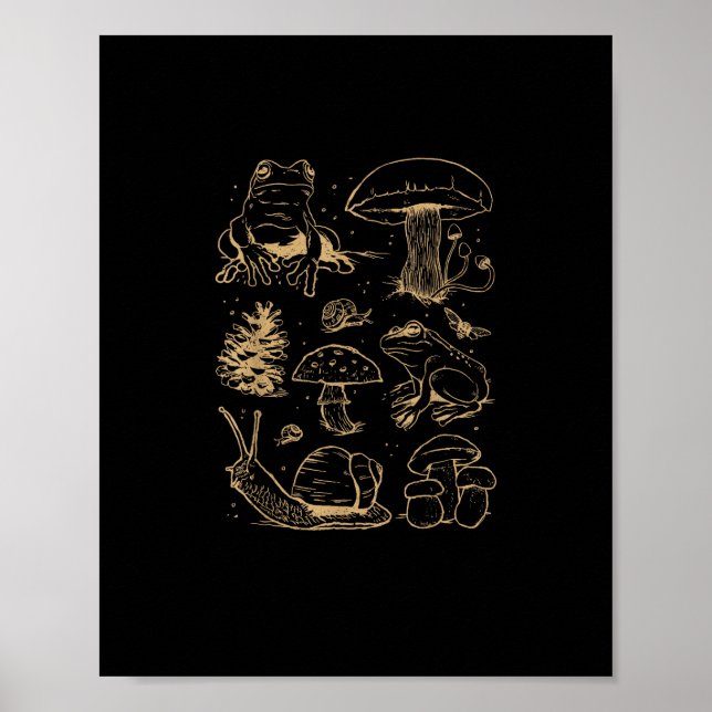 Frogs And Mushrooms Vintage Sketch – Aesthetic Gob Poster (Framsidan)