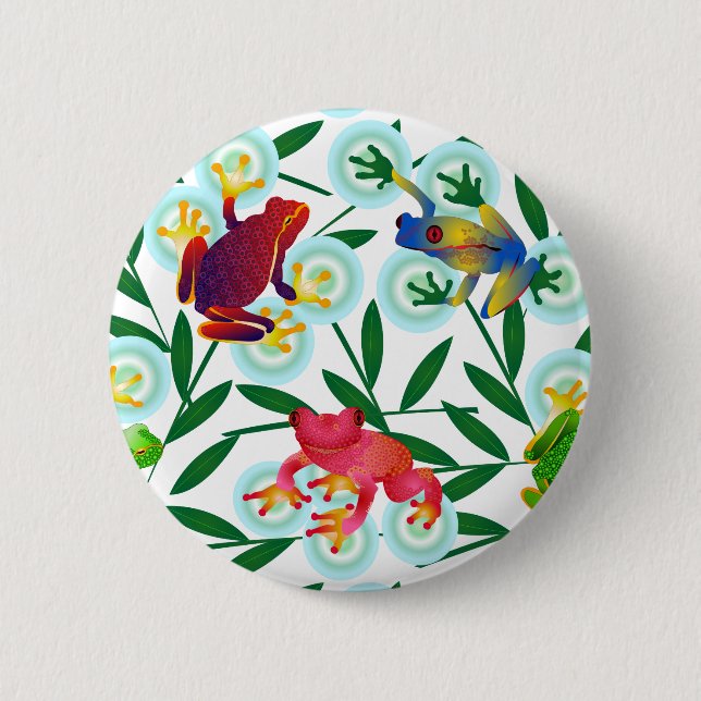 Frogs Bamboo Bubbles Rainforest Jungle Whimsical Knapp (Framsida)