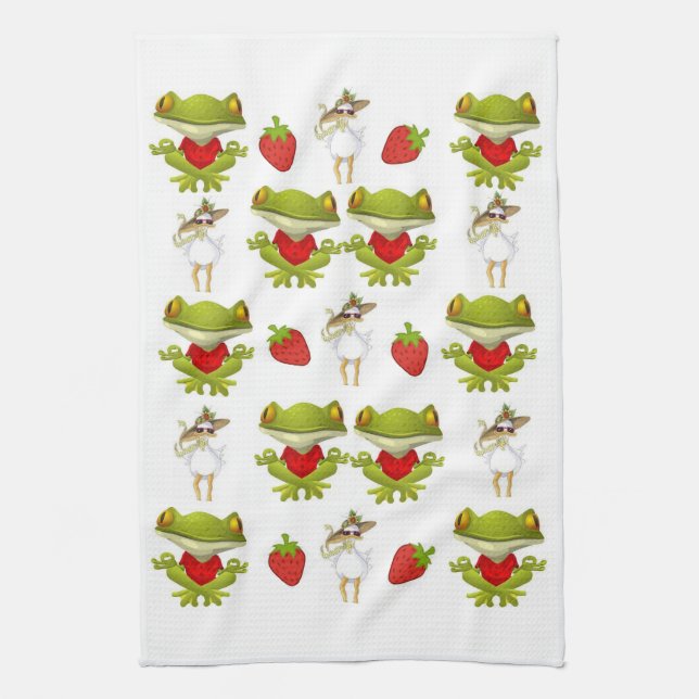Frogs Chicken Strawberry Kitchen Towel Kökshandduk (Vertikal)