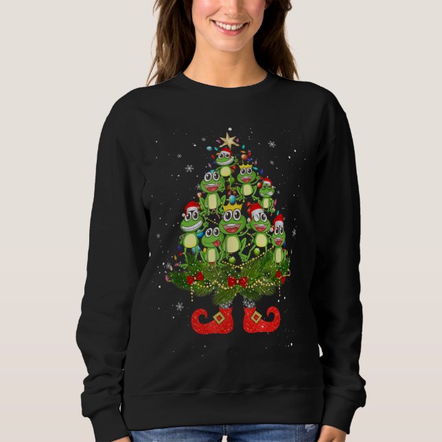 Frogs Christmas Tree Lights Funny Santa Hat Lover T Shirt (Framsida)