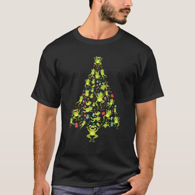 Frogs Christmas Tree Santa Fun Celebration  Family T Shirt (Framsida)