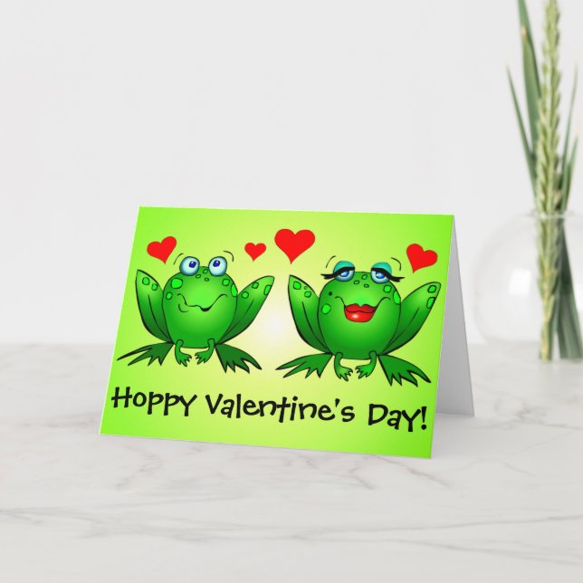 Frogs Cute Funny Hoppy Valentines day Helgkort (Framsida)