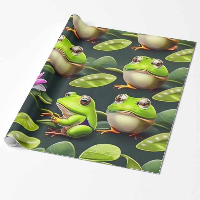 Frogs Designer Wrapping Papper Presentpapper (Utrullad)
