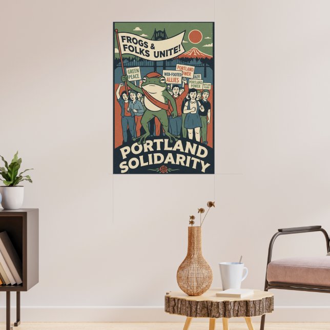 Frogs & Folks Unite – Portland Solidarity Poster (Vardagsrum 3)