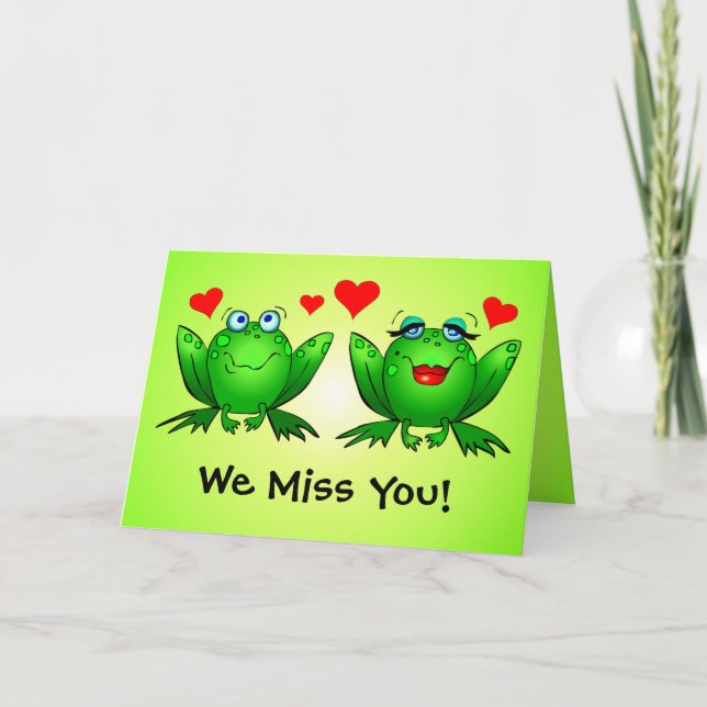 Frogs Kärlek Miss You Cute Tecknad Grönt Kort (Framsida)