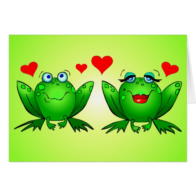 Frogs Kärlek Tecknad Hearts Grönt Blank Hälsningskort (Framsidan Horizontal)