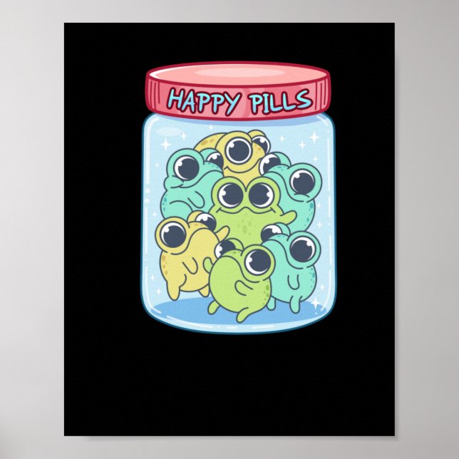 Frogs Lycklig Pills Sticker Poster (Framsidan)