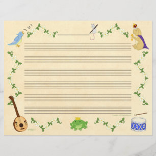 Frogs och Bunnies Music Manuscript Papper
