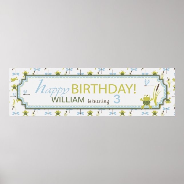 Frogs och Dragonflies Birthday Banner Poster (Framsidan)