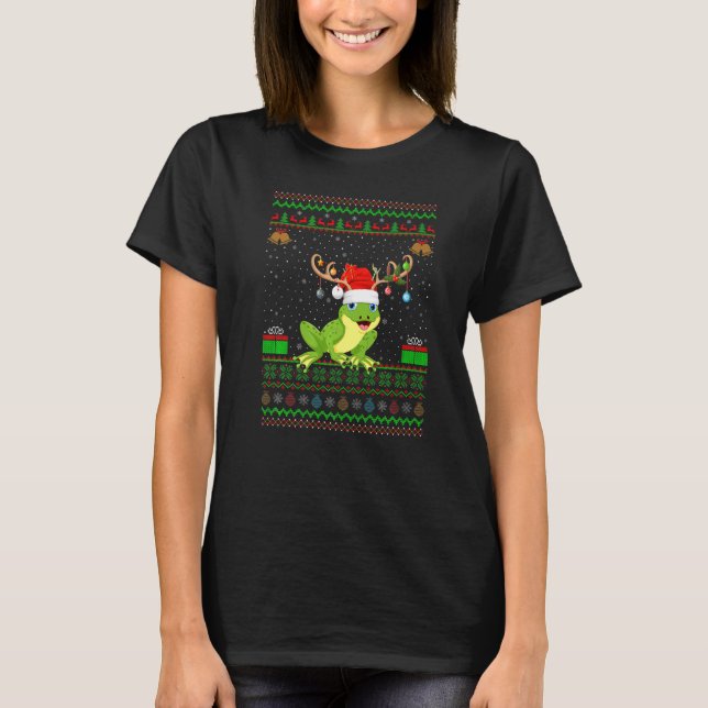 Frogs Reindeer Santa Hat Matching Ugly Frog T Shirt (Framsida)