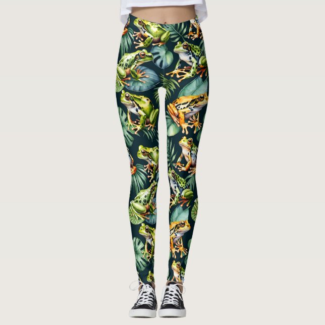 Frogs Watercolor Art Leggings (Framsida)