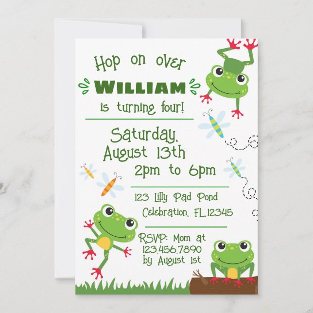 Frogtastisk jumping Frogs Barns födelsedag Inbjudningar (Framsida)