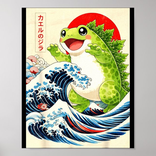 Frogzilla Frog Japanese Art Funny Anime For Men Wo Poster (Framsidan)
