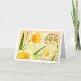 Frohe Ostern. Daffodil Påsk Card på tyska Helgkort