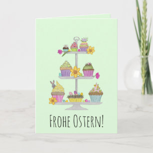 Frohe Ostern German Påsk Muffins water color Helgkort