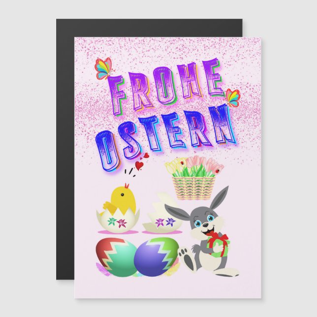 Frohe Ostern Magnetisk Inbjudningskort (Fram/baksida)